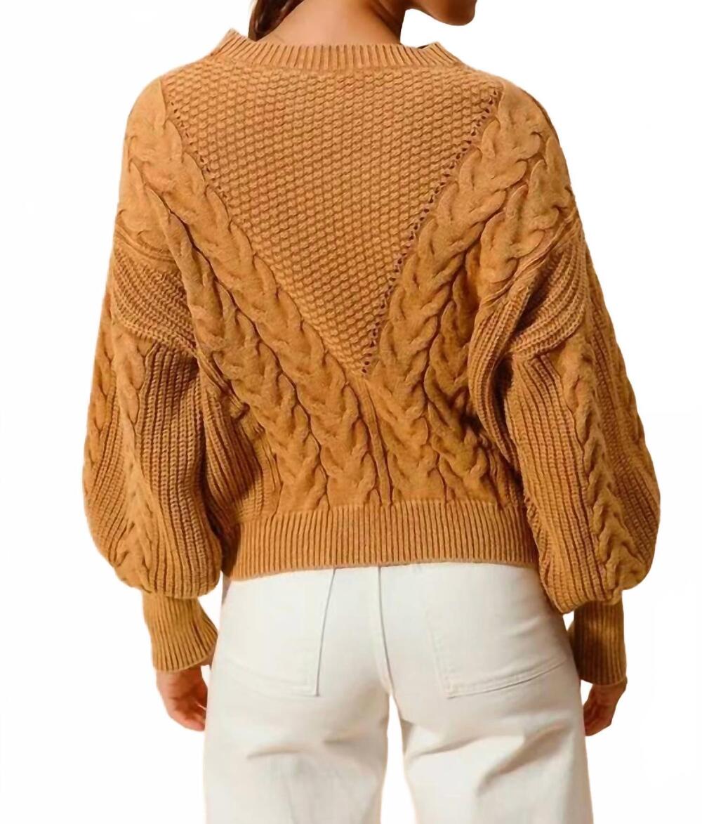 NEW ZENANA irene cable knit sweater in vintage camel - Picture 3 of 4